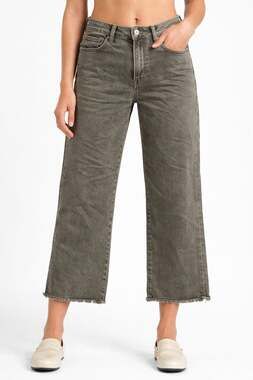 Judy Blue, Mineral Wash, High Rise Wide Leg Crop Jeans, Boho Olive Green, 11/30